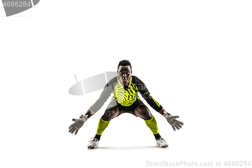 Image of Goalkeeper ready to save on white background