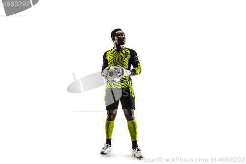 Image of one african soccer player goalkeeper