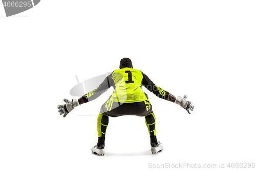 Image of Goalkeeper ready to save on white background