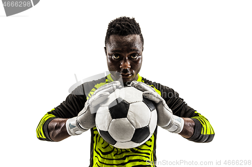 Image of one african soccer player goalkeeper