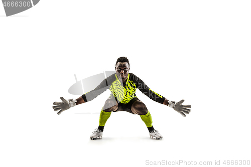 Image of Goalkeeper ready to save on white background