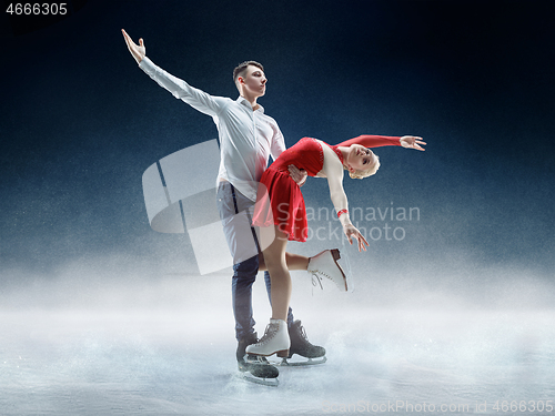 Image of Professional man and woman figure skaters performing on ice show