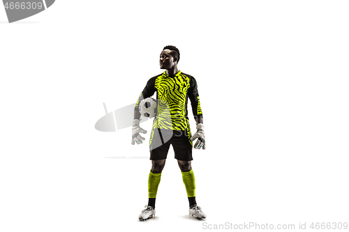 Image of one african soccer player goalkeeper