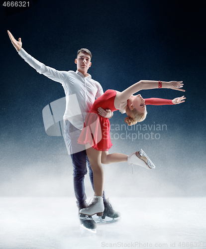 Image of Professional man and woman figure skaters performing on ice show