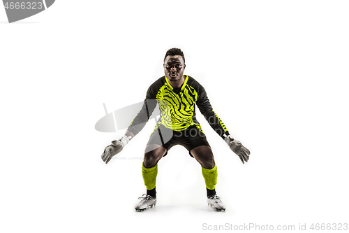 Image of Goalkeeper ready to save on white background