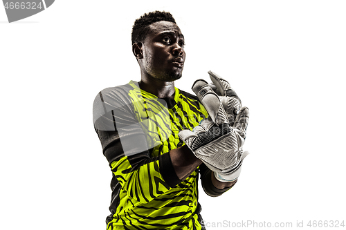 Image of one african soccer player goalkeeper