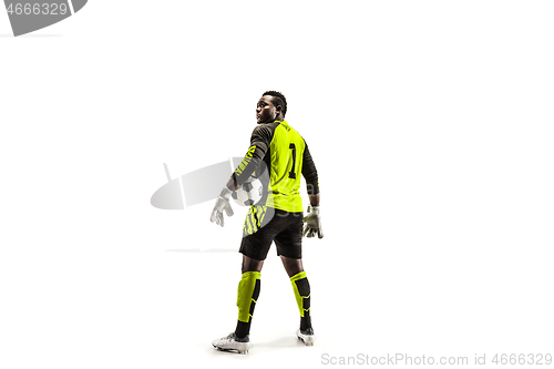 Image of one african soccer player goalkeeper