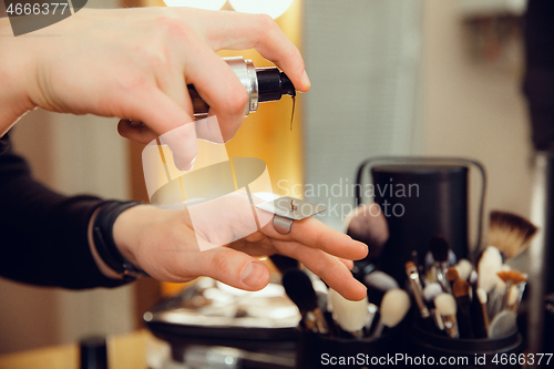 Image of Professional makeup artist working at salon