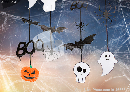 Image of halloween party decorations and spiderweb