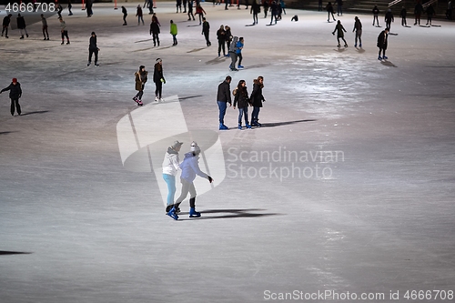 Image of People skating on the ice rink in Budapest