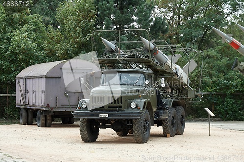 Image of Military truck with air defense rockets