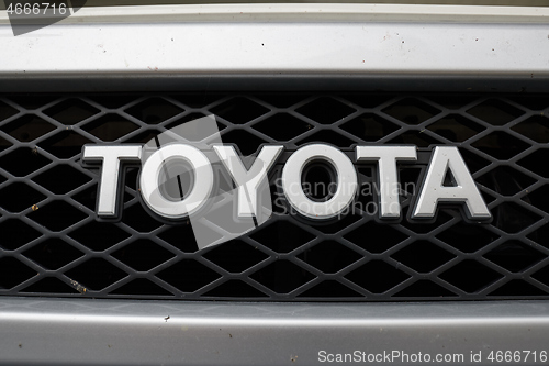 Image of Toyota logo label closeup