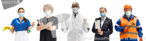 Image of Group of people with different professions isolated on white studio background, horizontal