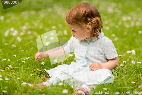 Image of happy little girl at park in summer