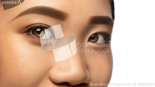 Image of Portrait of beautiful asian woman isolated on white studio background. Beauty, fashion, skincare, cosmetics concept.