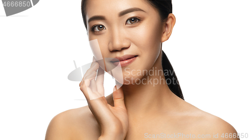 Image of Portrait of beautiful asian woman isolated on white studio background. Beauty, fashion, skincare, cosmetics concept.