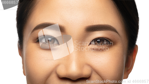 Image of Portrait of beautiful asian woman isolated on white studio background. Beauty, fashion, skincare, cosmetics concept.