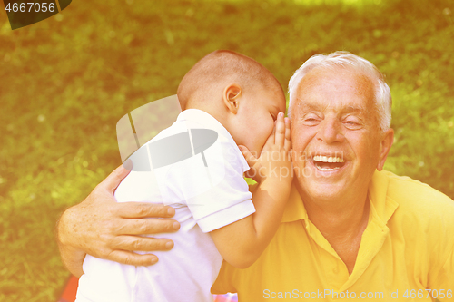 Image of happy grandfather and child in park