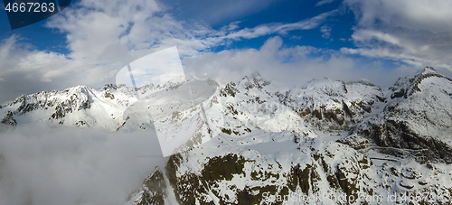 Image of Aerial landscape with snow mountains