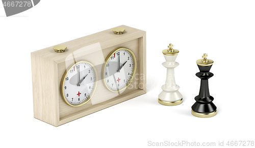 Image of Chess king pieces and analog chess clock