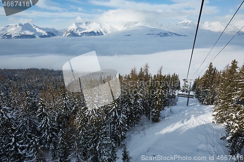 Image of Ski resort in the mountains, ski lift ascend