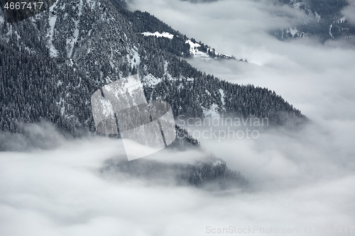 Image of Mountain winter landscape above clouds