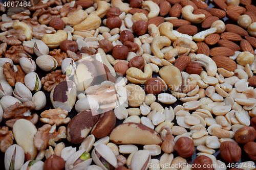 Image of Various Nuts on Dark Blue Deck