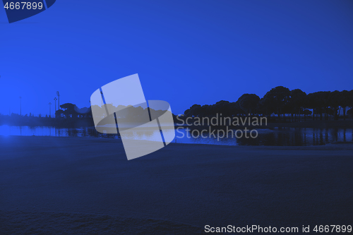 Image of golf course on sunset