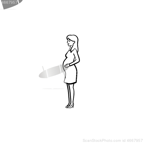 Image of A woman with a fetus in womb hand drawn outline doodle icon