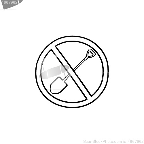 Image of Forbidden to shovel sign hand drawn outline doodle icon.