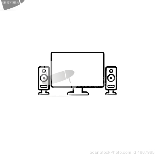 Image of TV home theater hand drawn outline doodle icon.