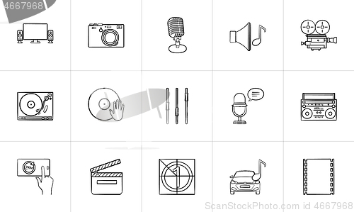 Image of Media hand drawn sketch icon set.