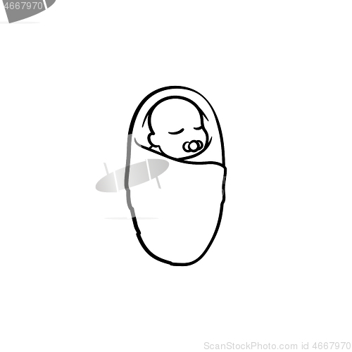 Image of Swaddled infant hand drawn outline doodle icon.