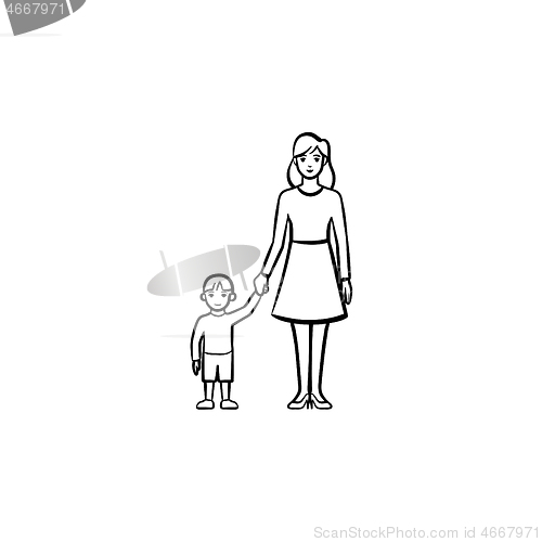 Image of A mother caring about a child hand drawn outline doodle icon.