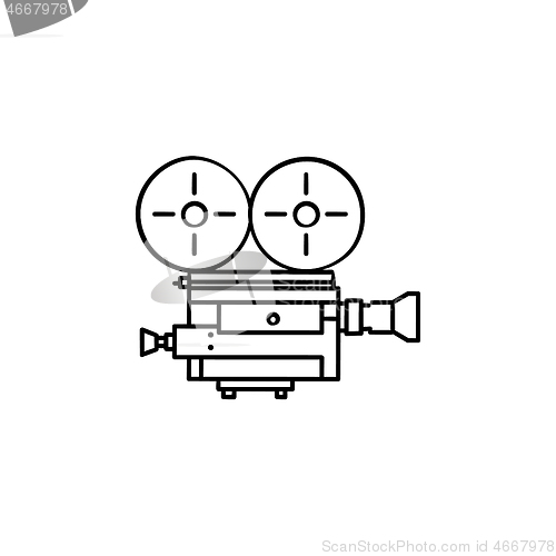 Image of Retro video camera hand drawn outline doodle icon.