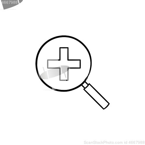 Image of Magnifying glass with positive plus sign inside.