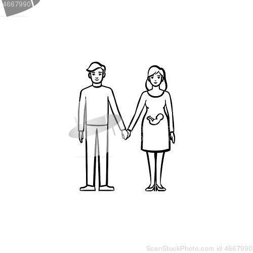 Image of Family couple expecting a baby hand drawn outline doodle icon.