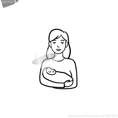Image of A mother with wraped baby hand drawn outline doodle icon.