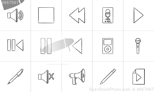 Image of Media hand drawn sketch icon set.