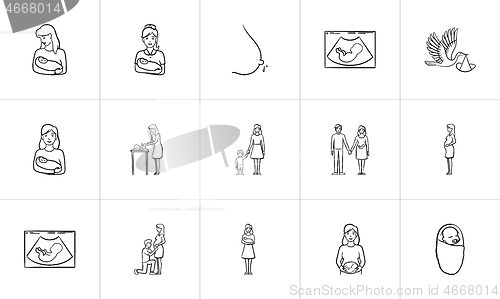 Image of Maternity hand drawn sketch icon set.