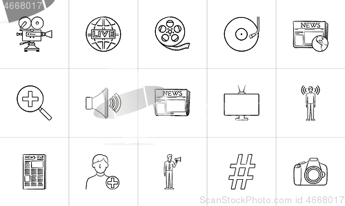 Image of Media hand drawn sketch icon set.