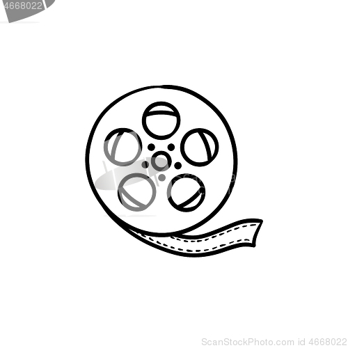 Image of Movie camera reel hand drawn outline doodle icon.