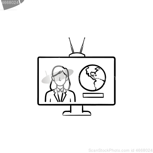 Image of TV report hand drawn outline doodle icon.