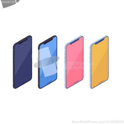 Image of Isometric smartphone kit isolated on white background.