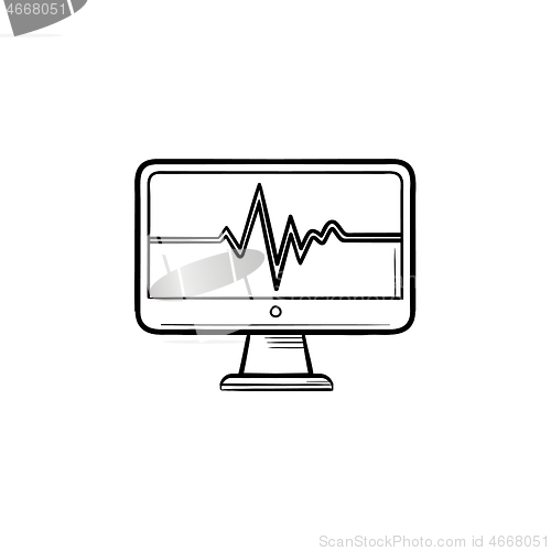 Image of ECG machine displaying heartbeat hand drawn outline doodle icon.