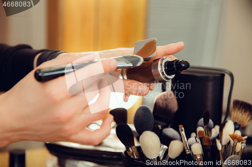 Image of Professional makeup artist working at salon