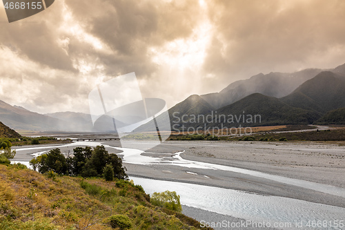 Image of dramatic landscape scenery Arthur\'s pass in south New Zealand