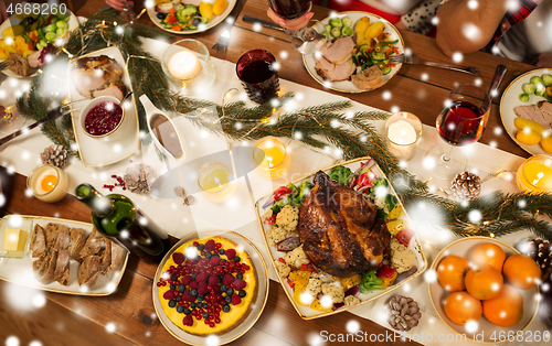 Image of roast chicken or turkey on christmas table