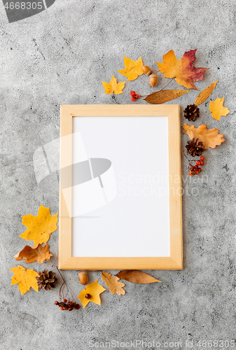 Image of autumn fruits and picture frame or whiteboard