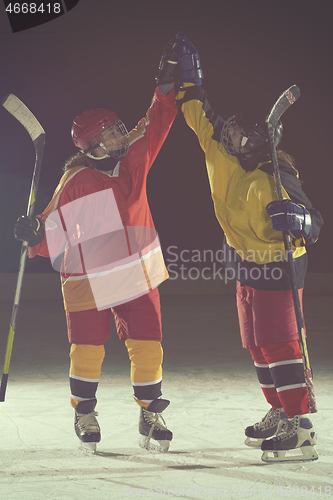 Image of teen girls ice hockey players portrait